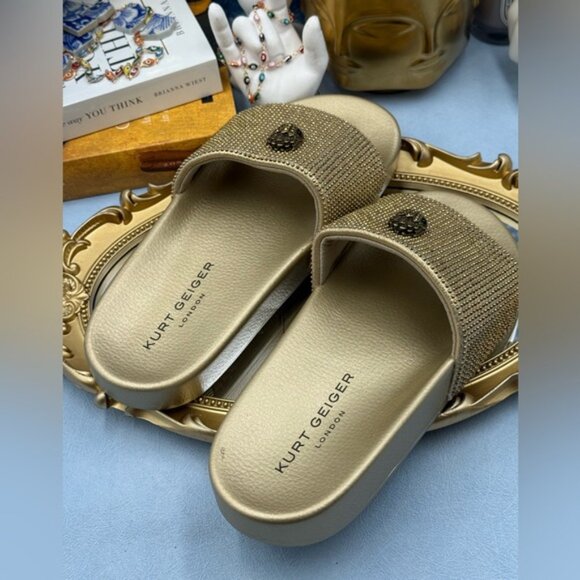 🆕 KURT GEIGER LONDON 🧿 NWOB Meena Eagle Gold Crystal Studded Slide, Sz US 7.5 - Picture 8 of 12